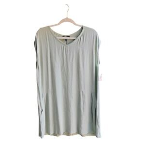 Eileen Fisher Silk Dress Sleeveless V Neck Minimalist Pockets Sage Green M